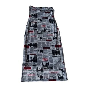Wearever Y2K Strapless Newsprint Sheer Mesh Bodycon Women's Sheath Dress Sz S-M